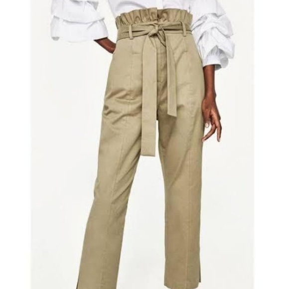NWT ZARA Paperbag High Waisted Trouser Cropped Pants/Capris - Picture 4 of 6
